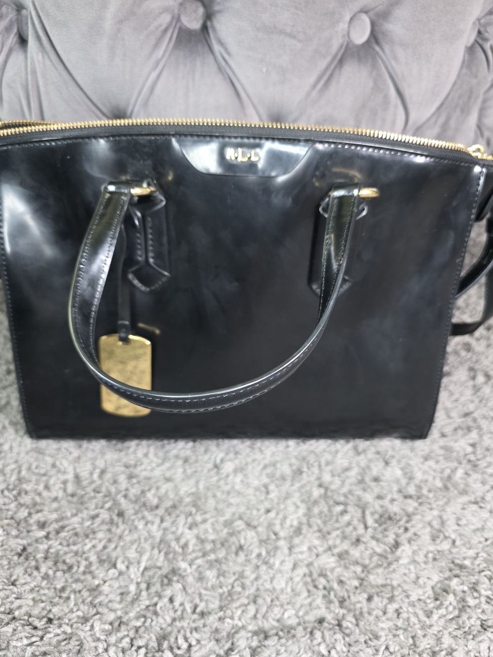 Lauren Ralph Lauren RLL Vintage Black Patent Faux Leather